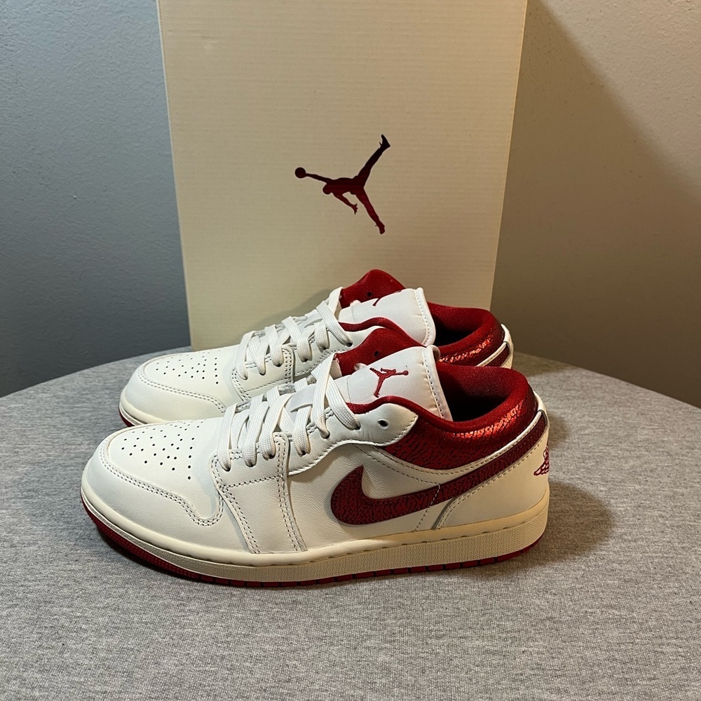 Nike Air Jordan 1 Low SE "Cracked Ruby" Sail Red Women's Shoe Size 9 HJ9338-106 - Picture 4 of 11